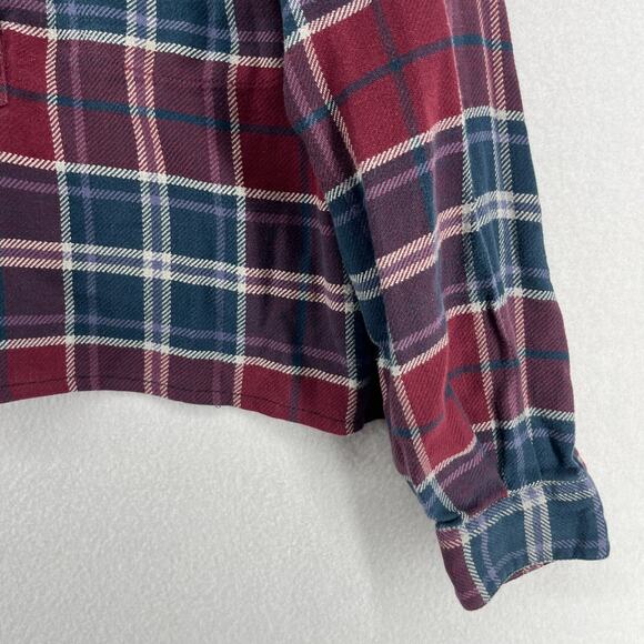 LL BEAN Shirt Womens L Flannel Plaid Cropped Crafted Popover Long Sleeve Red - Picture 9 of 14